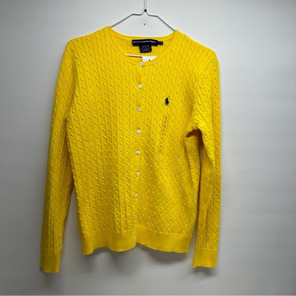 Ralph Lauren sport Yellow Cable Knit Cardigan Sweater size large NWT - Picture 1 of 8